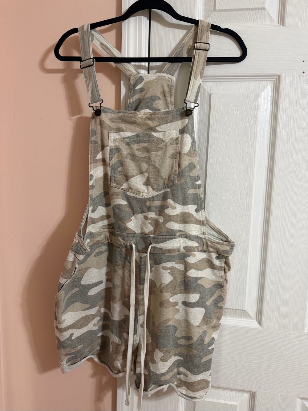 Wallflower Beige & Gray Camo Short Overalls